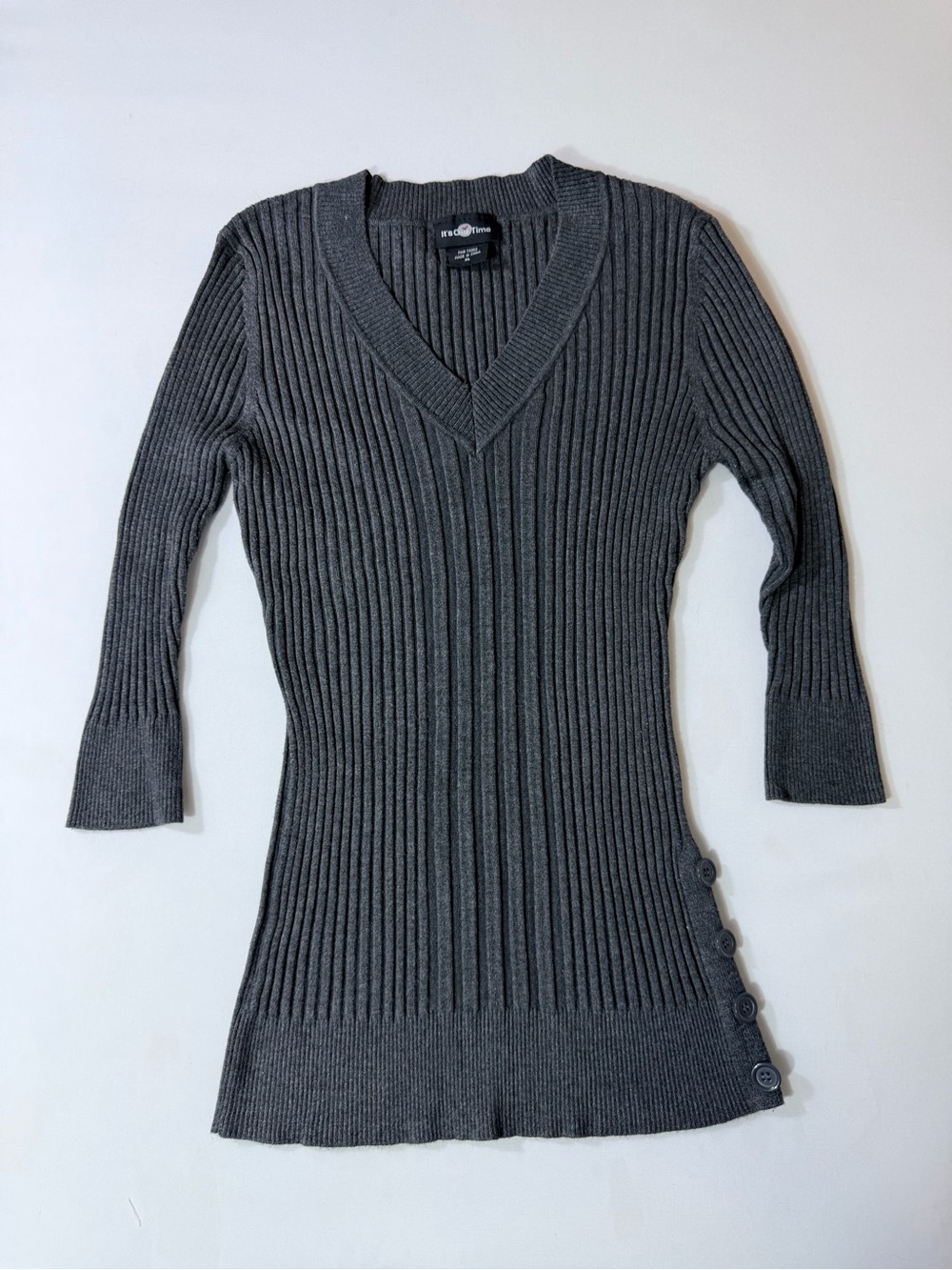 Vintage 90’s 00’s True Y2K Grey Fitted Ribbed V-Neck Henley Women’s XL Grunge